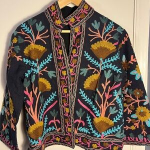 Embroidered Floral Women's Jacket handmade Medium